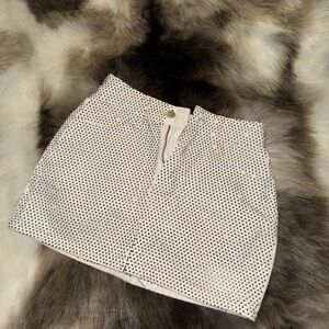 rhinestone mini white jean skirt